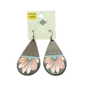 Genuine Leather Floral Teardrop Earrings